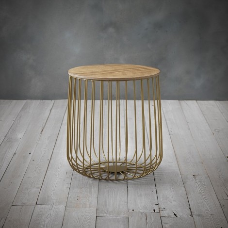 Enzo Small Cage Table Gold Frame/ Oak Finish Top