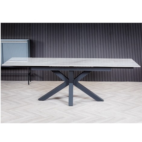 Polar - Muse White - 160cm-240cm - Side Extending Polished Ceramic Dining Table - Black Powder-coated Base