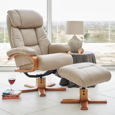 GFA - Nice - Pebble - Leather Recliner Chair and Stool