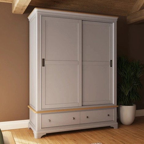 Faire 150cm Sliding Robe in Dove Grey with Oak Top
