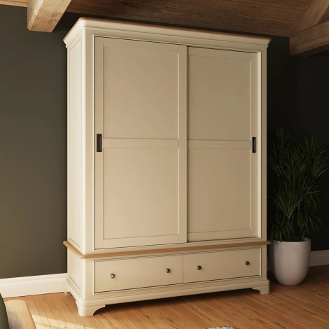 Faire 150cm Sliding Robe in Putty with Oak Top