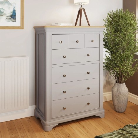 Faire 8 Drawer Chest in Dove Grey with Oak Top