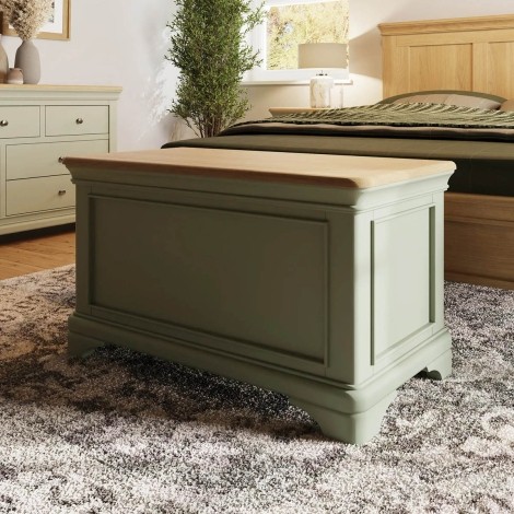 Faire Blanket Box in Sage Green with Oak Top