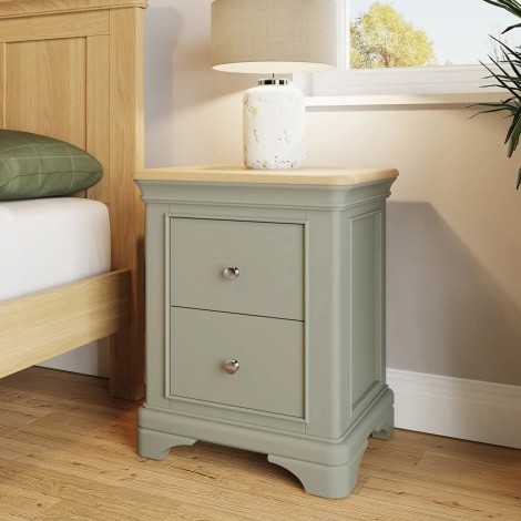 Faire 2 Drawer Bedside in Sage Green with Oak Top