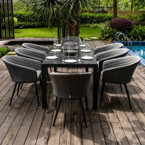 Ambition 8 Seat Rectangular Fire Pit Dining Set / Flanelle