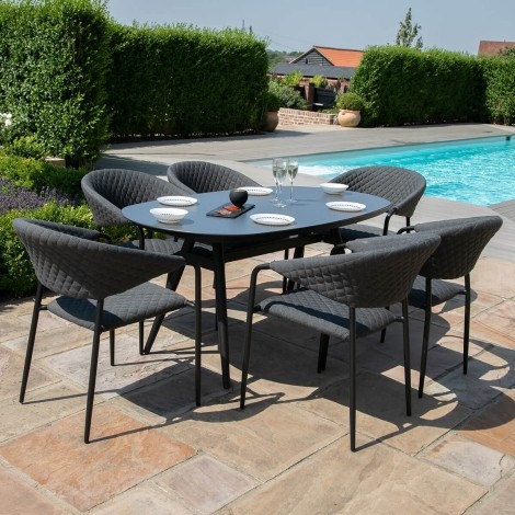 Pebble 6 Seat Oval Dining Set / Charcoal
