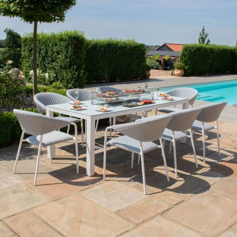 Pebble 8 Seat Rectangular Dining Set - Fire Pit Table / Lead Chine