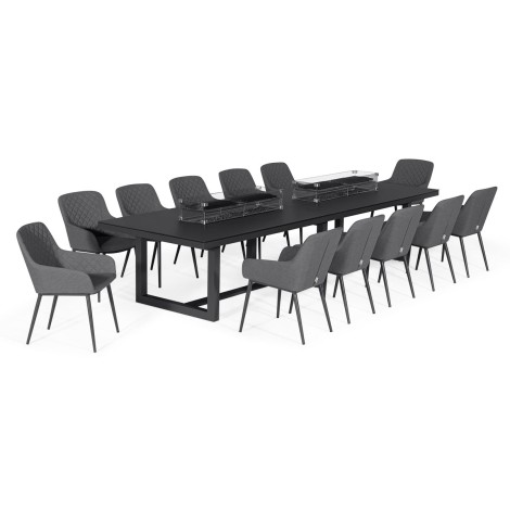 Zest 12 Seat Rectangular Dining Set with Fire Pit Table / Flanelle