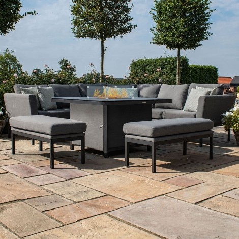 Pulse Deluxe Square Corner Dining Set - with Fire Pit Table / Flanelle