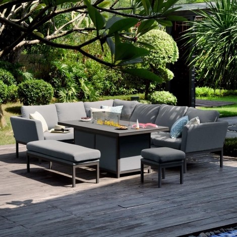 Pulse Rectangular Corner Dining Set - With Fire Pit Table / Flanelle