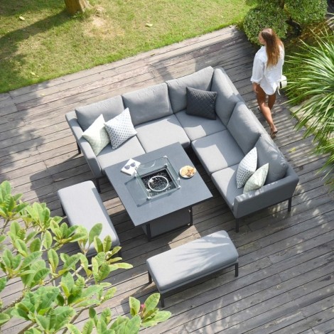 Pulse Square Corner Dining Set - With Fire Pit Table / Flanelle