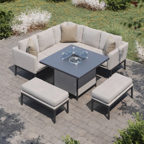 Pulse Square Corner Dining Set - With Fire Pit Table / Oatmeal
