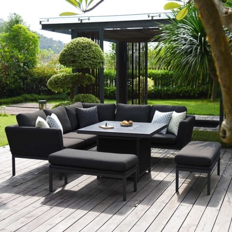 Pulse Square Corner Dining Set - With Fire Pit Table / Charcoal