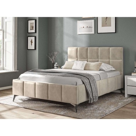 Beige Linen Fabric Upholstered - 5' King Size Bedstead - 150cm - Chrome Legs