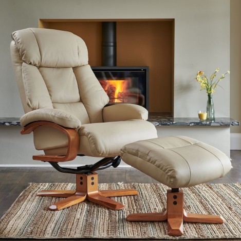 GFA - Nice - Ivory - Leather Recliner Chair and Stool