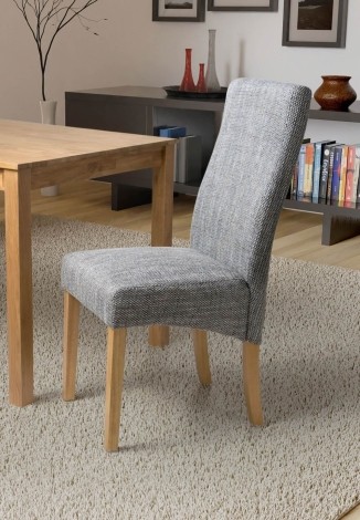 Bailey - Pair Of - Fabric Upholstered - Grey Tweed - Wave Back - Dining Chair - Natural Rubberwood Legs