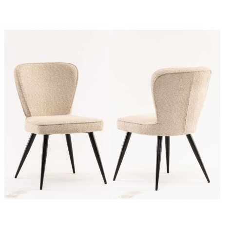 Pair Of - Flavia Dining Chair - Linen Fabric - Piping Design - Black Powder Coated Legs