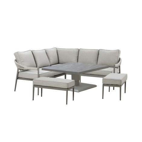 Florence Small Corner Dining Set With Square Rising Table - Cool Linen