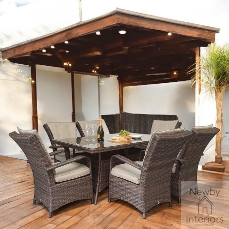 Florence Outdoor Brown Wicker Table & 6 Armchairs (150cm)