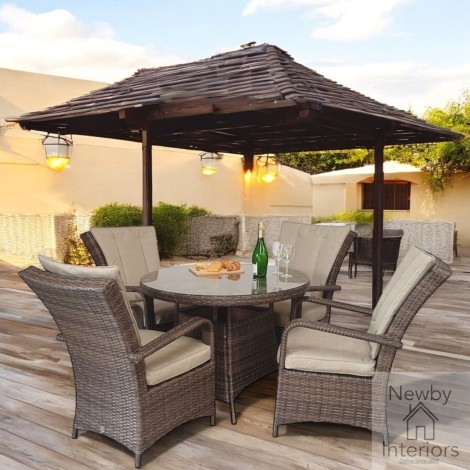 Florence Outdoor Brown Wicker Round Table & 4 Armchairs (100cm)