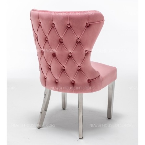 Florence Blush Pink French Velvet Button Back Dining Chair With Chrome Legs