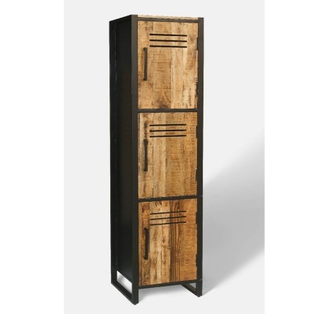 Frais - Industrial Style - Brown Mango Wood - 3 Door - Single Locker Cabinet - Black Metal Frame