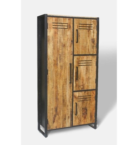 Frais - Industrial Style - Brown Mango Wood - 3 Door - Double Locker Cabinet - Black Metal Frame