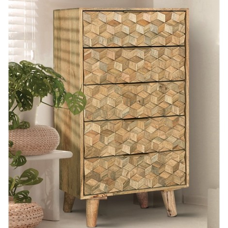 Geometric Mango 5 Drawer Tall Chest