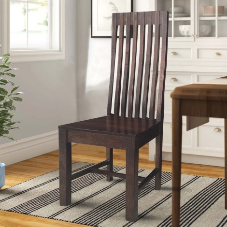 Geneva - Mango Wood - Walnut Brown - High Slatted Long Back - Solid Seat - Dining Chairs - Pair