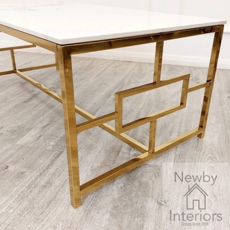 Geo Polar White Sintered Stone Coffee Table Gold Legs
