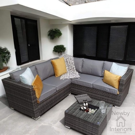 Georgia Outdoor Grey Rattan Corner Sofa & Ice Bucket Coffee Table
