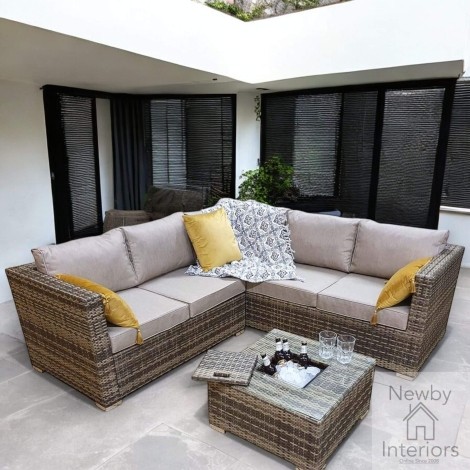 Georgia Outdoor Brown Rattan Corner Sofa & Ice Bucket Coffee Table