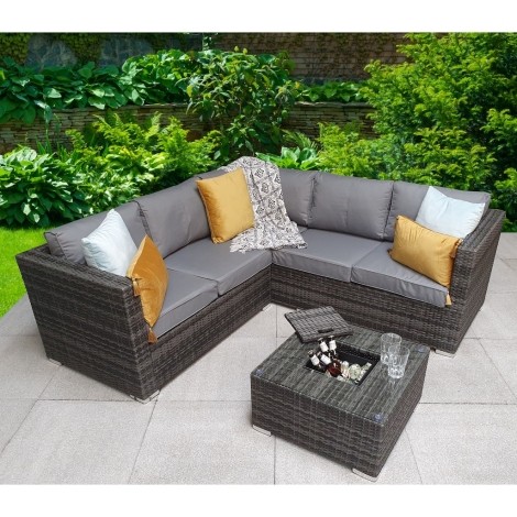 Georgia - Outdoor - Grey - Compact Corner Sofa and Coffee Table with Ice Bucket - 8mm Flat Weave UV Treated Wicker
