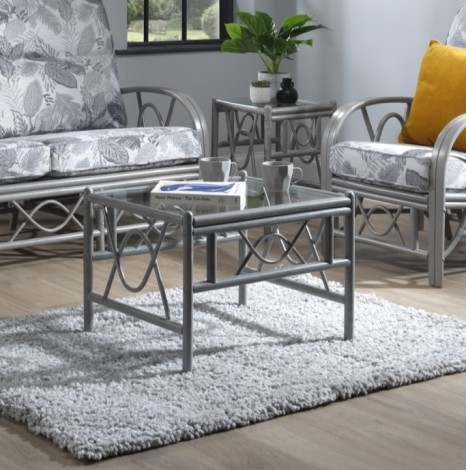 Bali Grey Wash, Cane Coffee Table Glass Top
