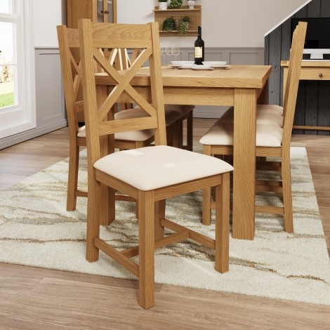 Pair Of -  Colton Medium Oak -  Cross Back Chairs - Fabric Seat 