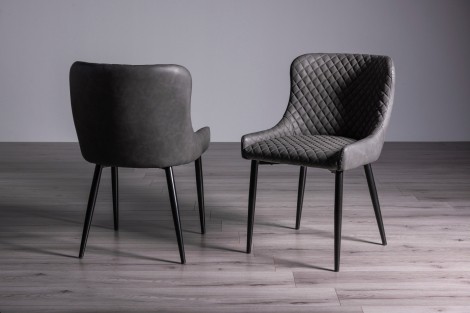Cezanne - Dark Grey Faux Leather Chair with Black Legs (Pair)