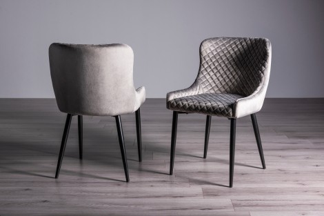 Cezanne - Upholstered Grey Velvet Fabric Chair - Black Legs - Pair