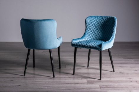 Cezanne - Petrol Blue Velvet Fabric Chair with Black Legs (Pair)
