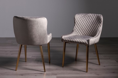 Cezanne - Upholstered Grey Velvet Fabric Chair - Gold Legs - Pair