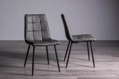 Mondrian - Upholstered Dark Grey Faux Leather Chair - Black Legs - Pair