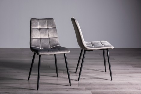 Mondrian Grey Velvet Fabric Chair with Black Legs (Pair)