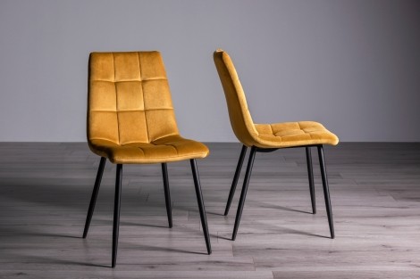 Mondrian Mustard Velvet Fabric Chair with Black Legs (Pair)