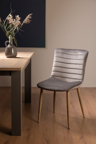 Eriksen - Upholstered Grey Velvet Fabric Chair - Oak Effect Legs - Pair