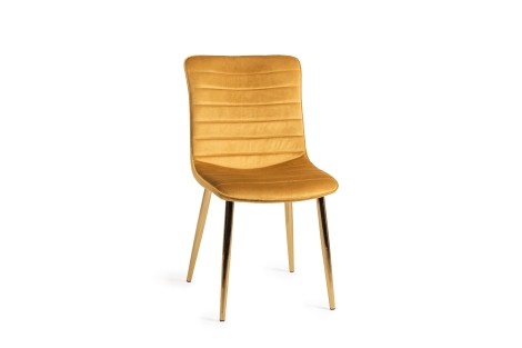 Rothko - Upholstered Mustard Velvet Fabric Chair - Gold Legs - Pair