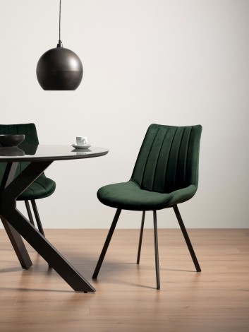 Fontana Green Velvet Fabric Chair with Black Legs (Pair)