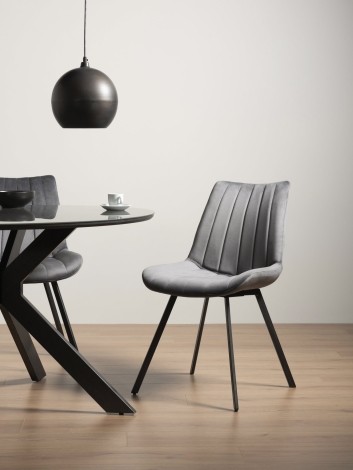 Fontana - Upholstered Grey Velvet Fabric Chair - Grey Legs - Pair