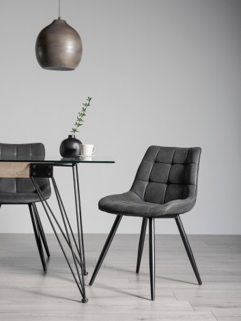 Seurat Dark Grey Faux Suede Fabric Chair with Black Legs (Pair)