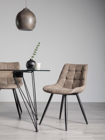 Seurat Tan Faux Suede Fabric Chair with Black Legs (Pair)