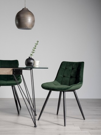 Seurat - Upholstered Green Velvet Fabric Chair - Black Legs - Pair
