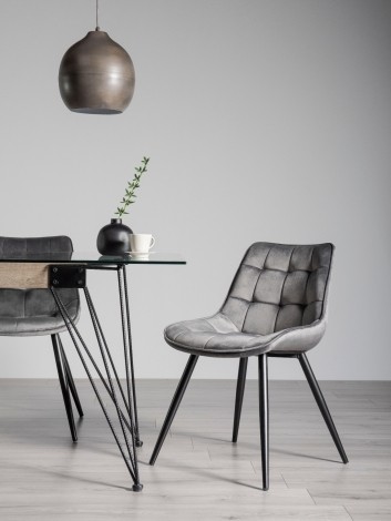 Seurat Grey Velvet Fabric Chair with Black Legs (Pair)